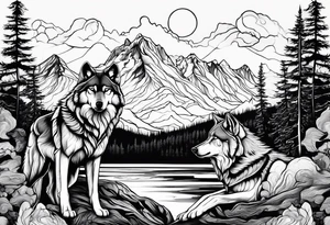 wolf mountain tattoo idea