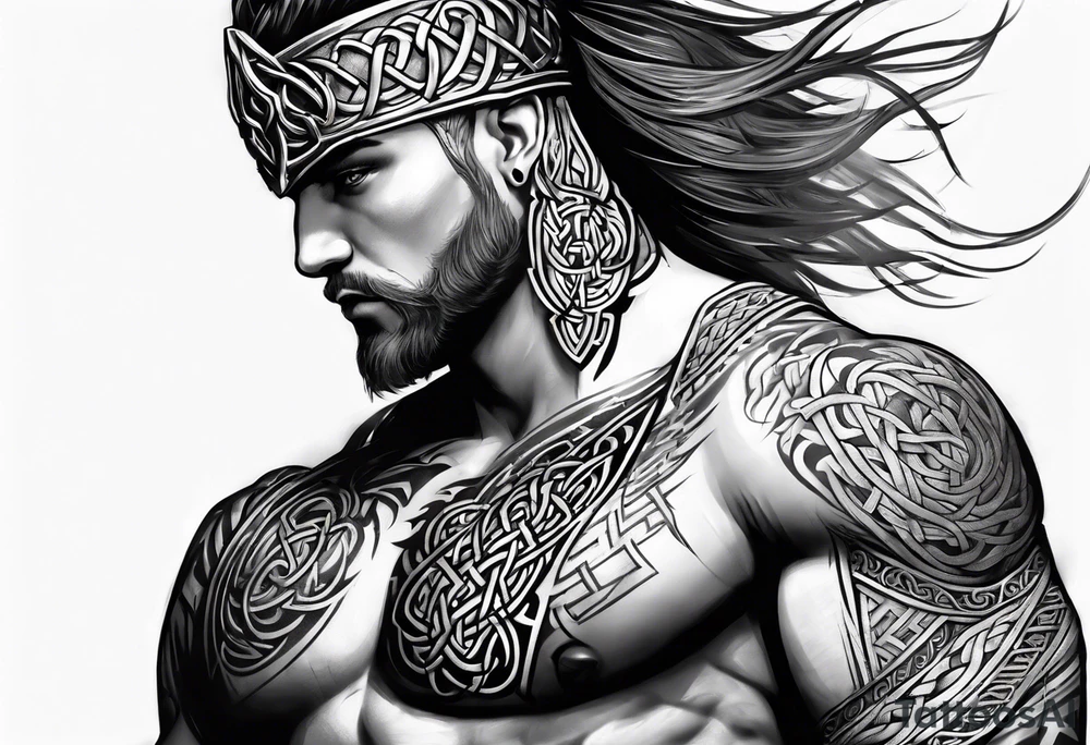 Celtic warrior full body side profile tattoo idea
