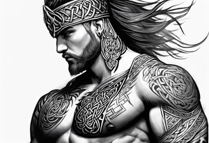 Celtic warrior full body side profile tattoo idea
