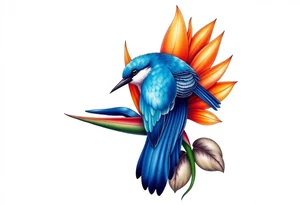 Bird of paradise flower with blue bird tattoo idea