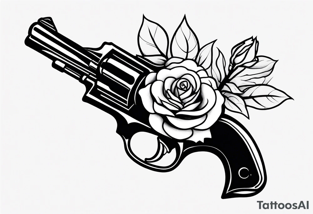 A black tattoo with a rose growing out of a gun bullet tattoo idea
