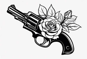 A black tattoo with a rose growing out of a gun bullet tattoo idea