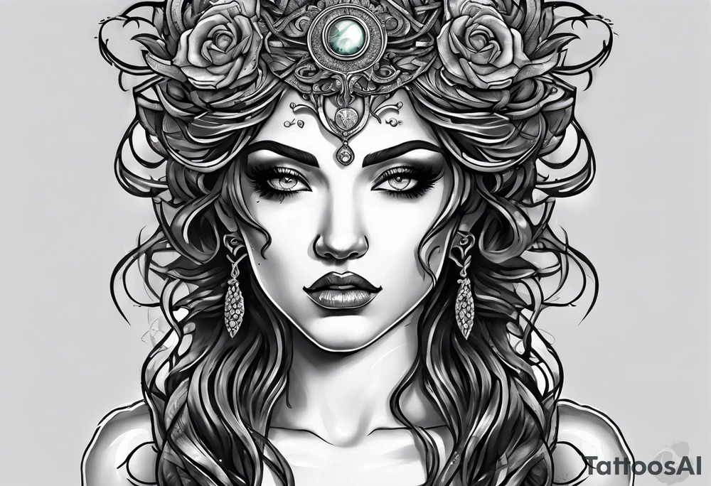 medusa tattoo with cracks in her face and blood oozing out her eyes tattoo idea