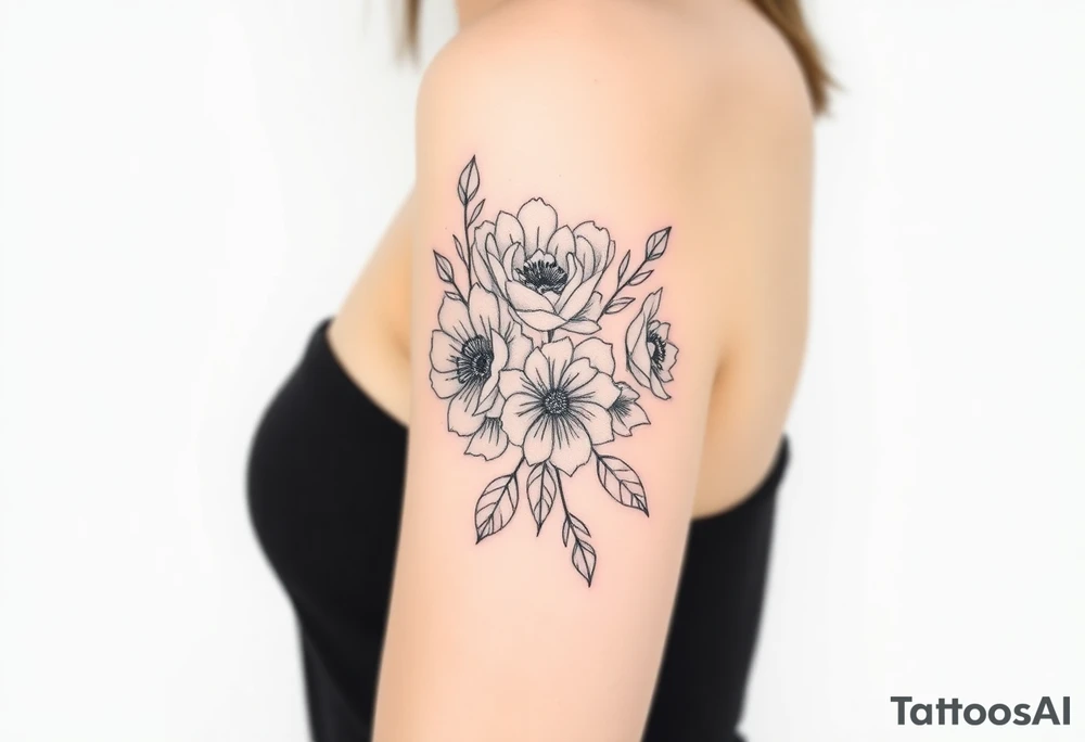Rose and Chrysanthemum bouquet tattoo tattoo idea