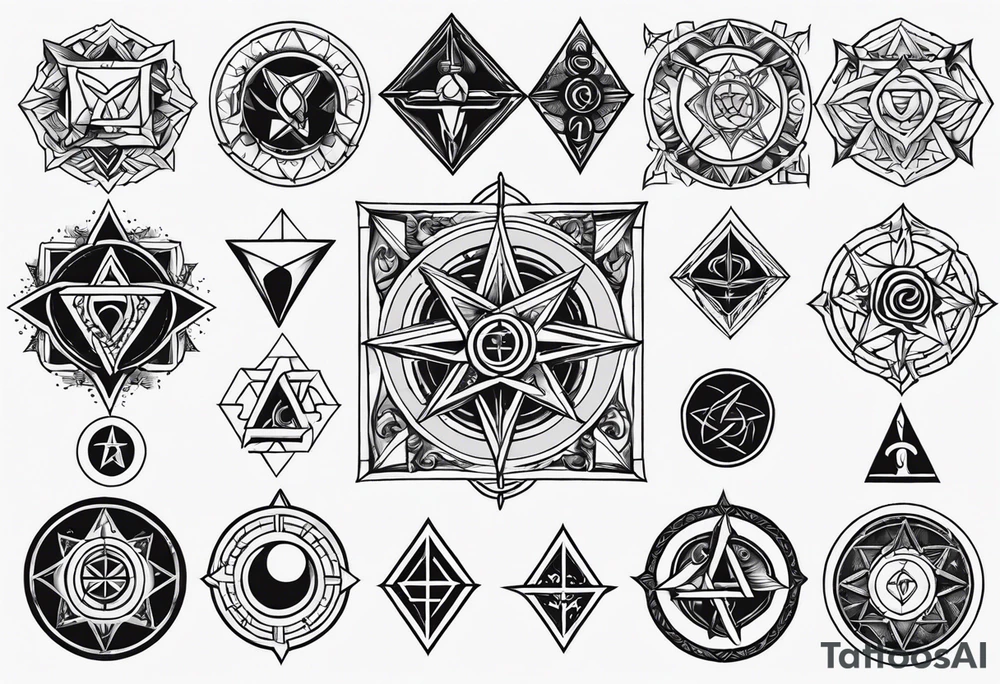 Geometric satanic symbols tattoo idea