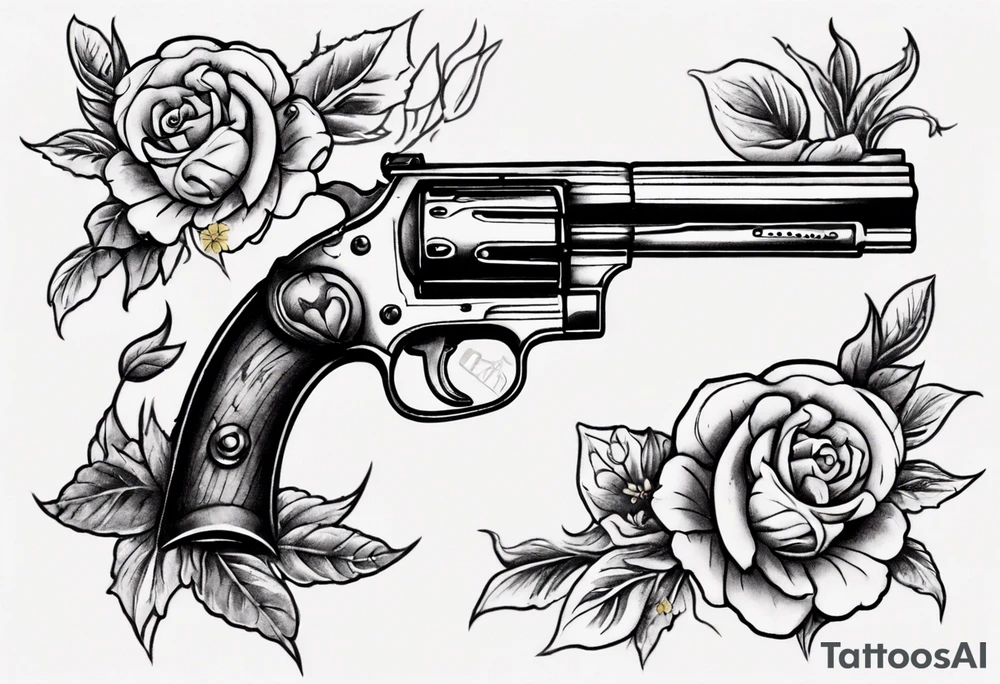 Gun with flowers sketch old school styles tattoo idea