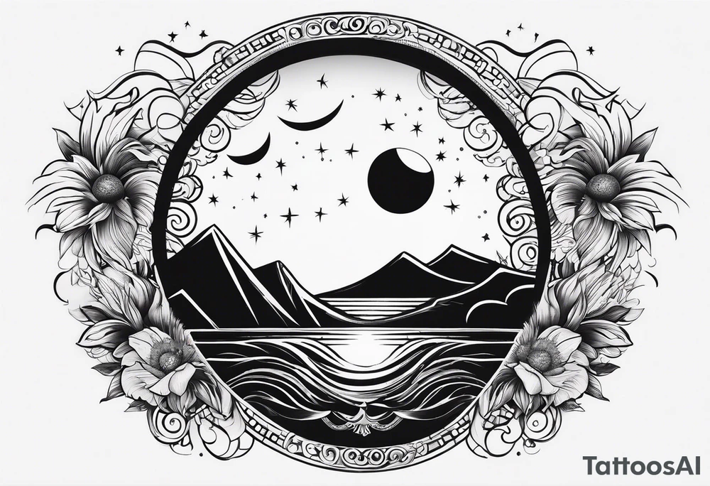 Moon and a sun, that covers half the moon but you can still see the moon and the sun tricep tattoo idea