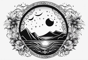 Moon and a sun, that covers half the moon but you can still see the moon and the sun tricep tattoo idea