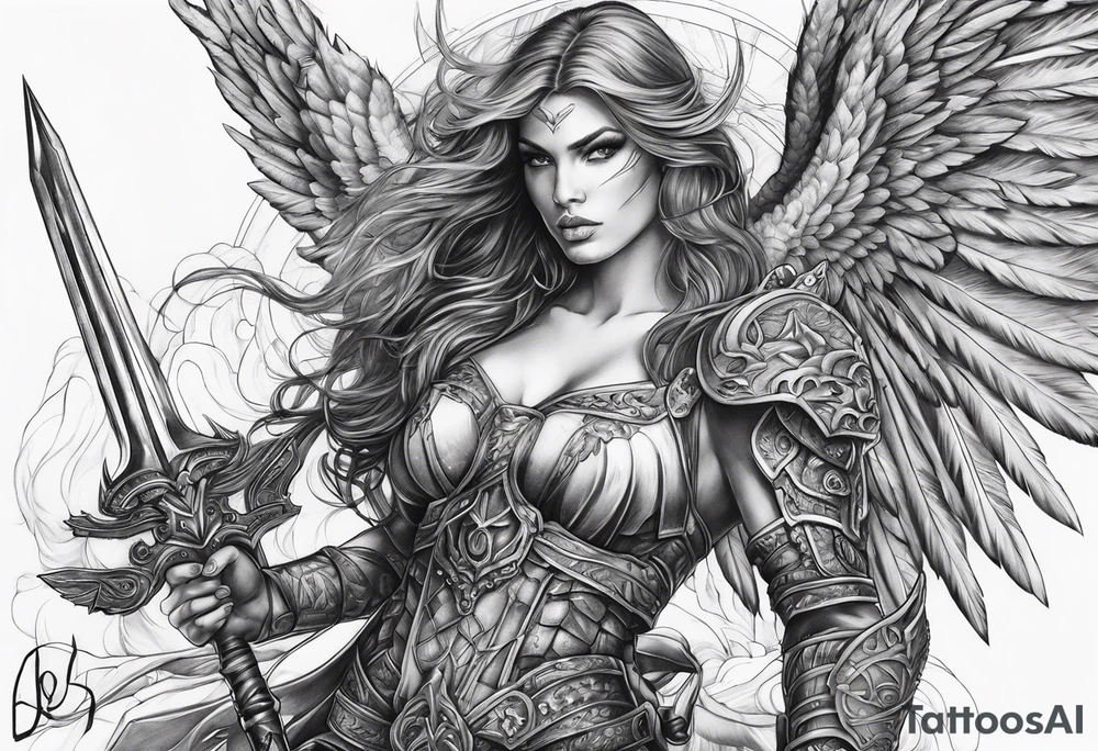 Angel warrior killing the devil tattoo idea