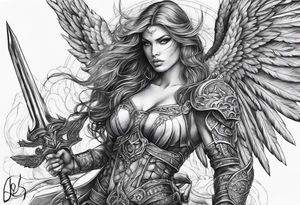 Angel warrior killing the devil tattoo idea