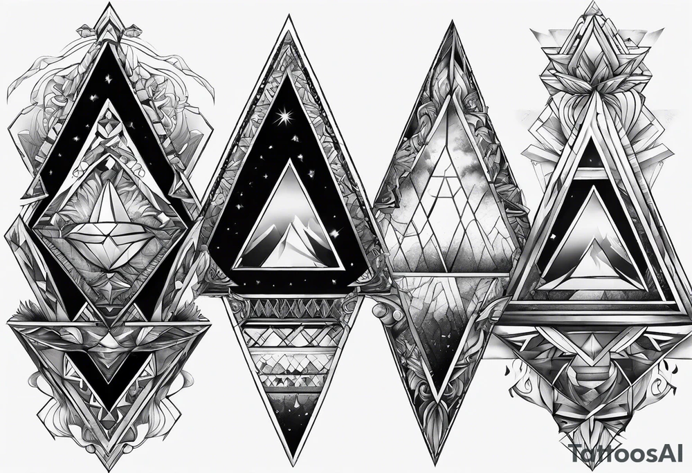 multiple triangle portals to fantasy world, forearm tattoo tattoo idea
