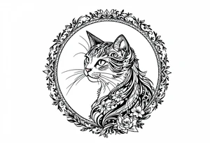 Neo traditional cat in an ornate frame tattoo idea