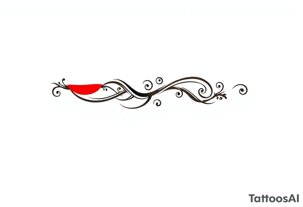 "Ultra-thin black and red tattoo line art, seamless forearm band (ratio 10:1).  

Основной узор:  
- Греческий меандр (ключевой орнамент) в виде единой непрерывной линии толщиной 1-2px  

Символы (минималистичные, графичные):  
1. ☀️ Красное солнце (простой круг с треугольными лучами)  
2. 🏃♂️ Бегущий человек (угловатый силуэт из 3-4 линий)  
3. 🐉 Дракон (зигзагообразная линия, напоминающая китайский иероглиф)  
4. 👽 Инопланетянин (треугольная голова с двумя точками глаз)  

Стиль:  
- Чистая графика, без теней и объемов  
- Все элементы являются частью меандра  
- Повторяющийся узор, идеально соединяющийся по краям  

Дополнительно:  
- Никаких фонов и лишних деталей  
- Сохранять монохромность (только черный и красный)" tattoo idea