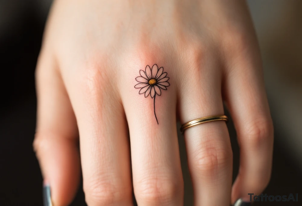 A band around finger with a single engraved daisy tattoo idea