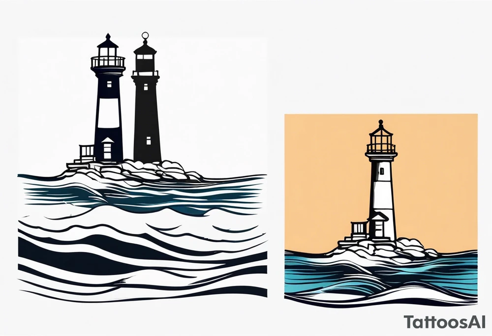farol no oceano em mar agitado emodulrado tattoo idea