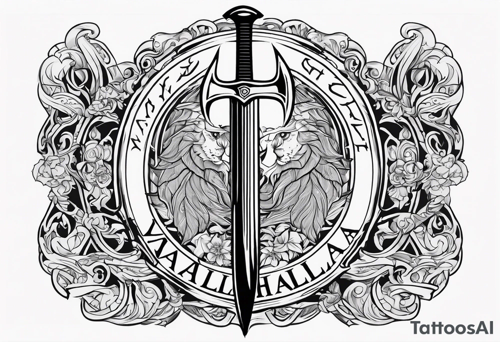 Valhalla shield  sword axe tattoo idea