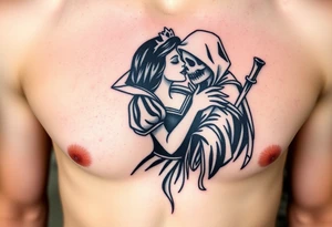 Snow White kiss of death kissing grim reaper tattoo idea