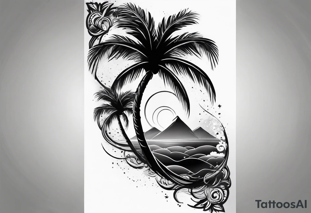 Palm tree arm sleeve tattoo idea