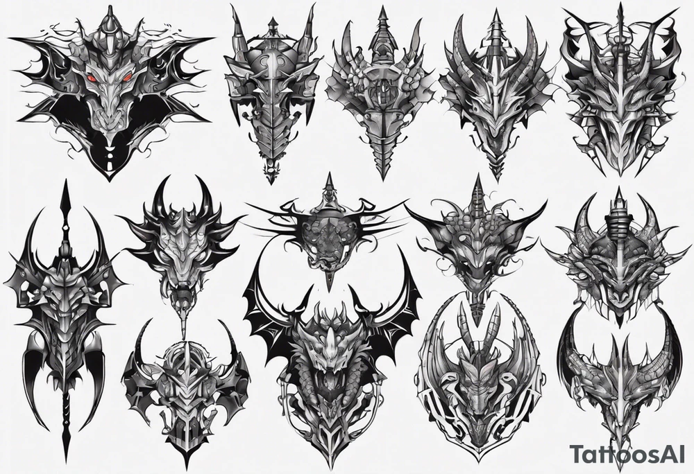 Dragon armor mechanical symmetrical tattoo idea