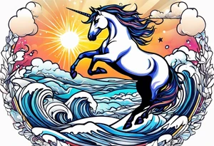 Unicorn jumping over a PENGUIN with the sun tattoo idea