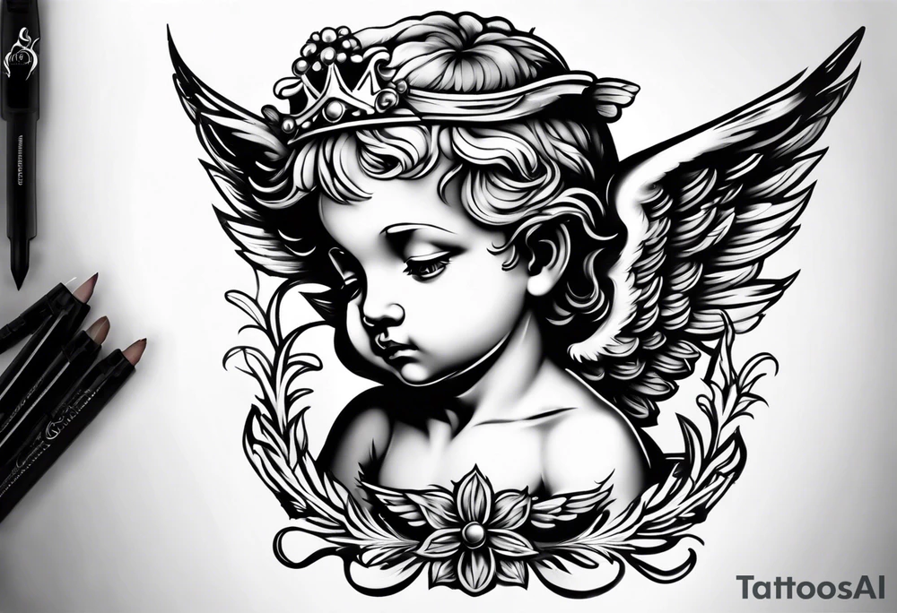 Cherub looking down tattoo idea