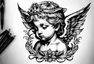 Cherub looking down tattoo idea