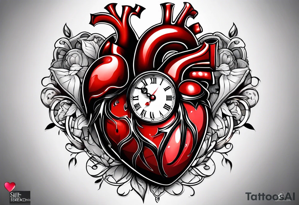 Heart with clock hands on 8 and 5 tattoo idea