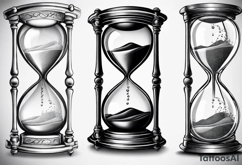 Hour glass with sand and skelaton tattoo idea