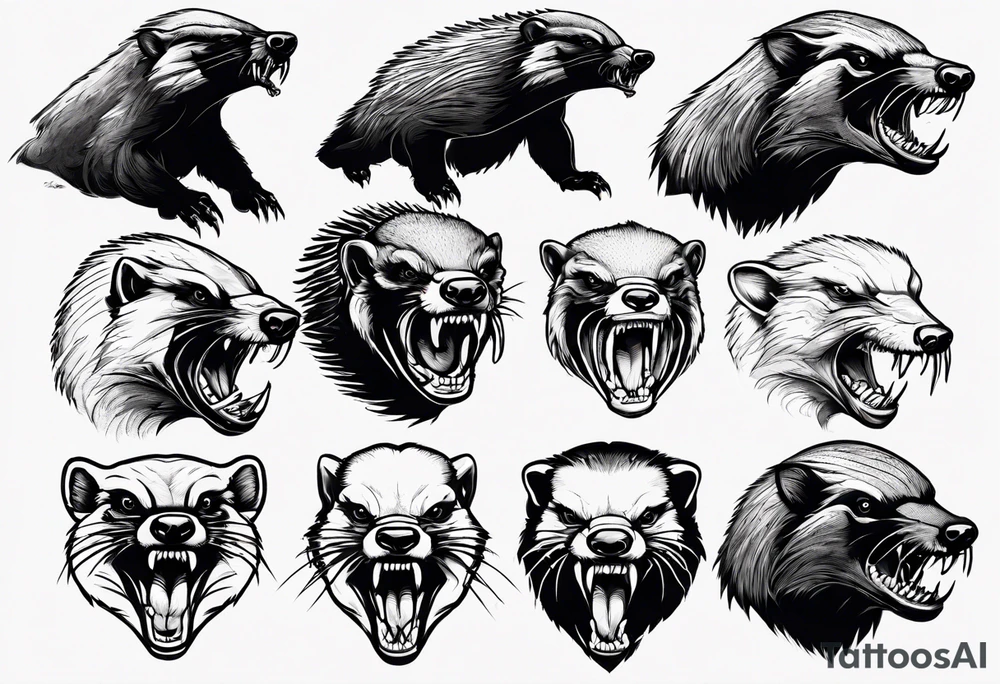 Angry, snarling, detailed honey badger tattoo idea