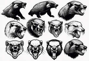Angry, snarling, detailed honey badger tattoo idea