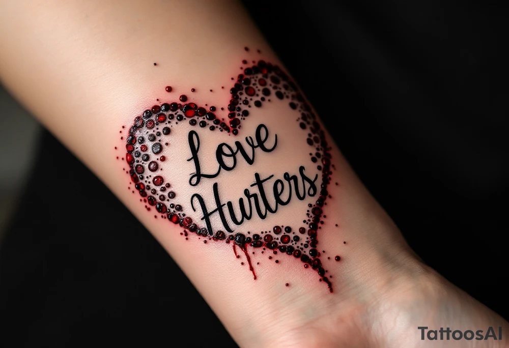 A heart with the words "Love Hurts" carved into it, with dark red ink resembling fresh wounds. tattoo idea