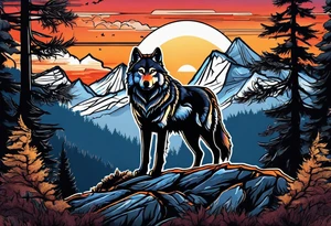 Wolves spouses
Dark woods
Mountains
Sunset tattoo idea