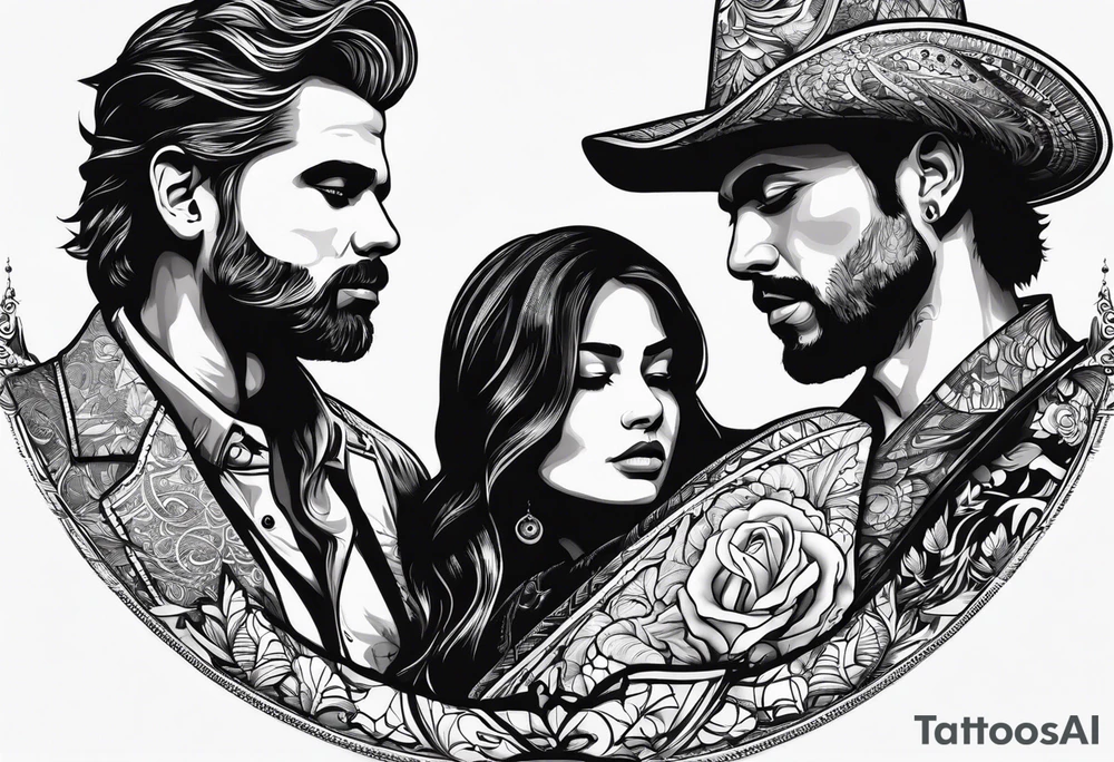 Silhouette of a man woman two sons tattoo idea