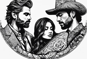 Silhouette of a man woman two sons tattoo idea