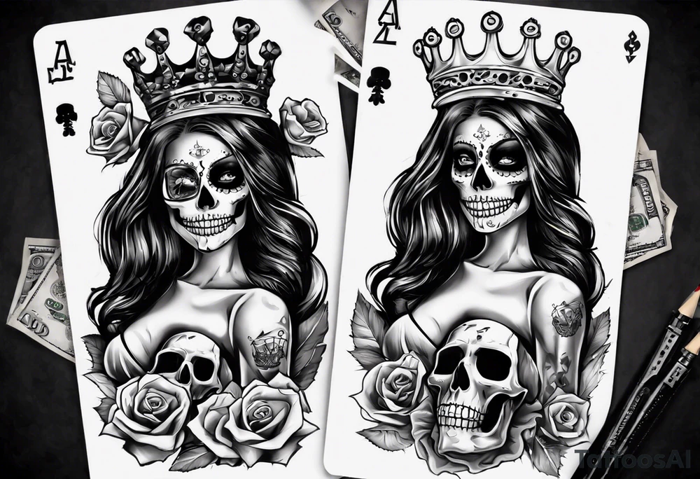 santa la muerta with money and crown
on the card tattoo idea