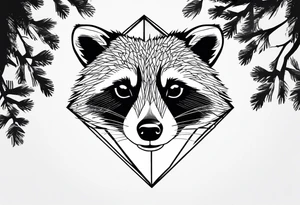 Vertical portrait of raccoon with trees in background shaped like a diamond tattoo idea