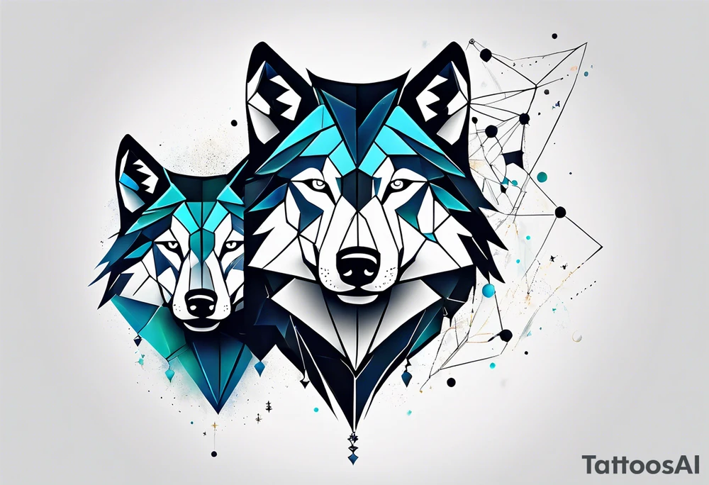 Constellation, two animal wolf, géométric tattoo idea