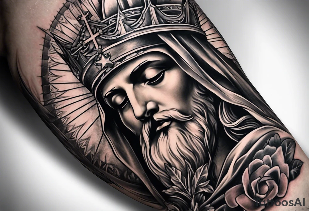 Catholic tattoo sleeve for a man. tattoo idea tattoo idea