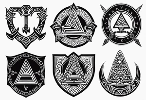Valhalla sword shield axe Valknut fog tattoo idea
