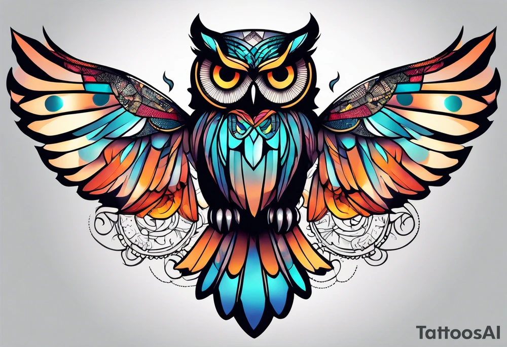 Owl and butterfly tattoo idea