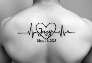 faded heart beat outline for a deceased best friend with the name Jazy and the date May 24, 2023 incorporated tattoo idea
