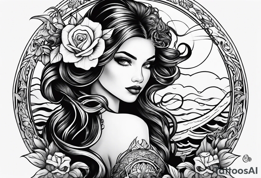 Black, female siren from a storybook tattoo idea