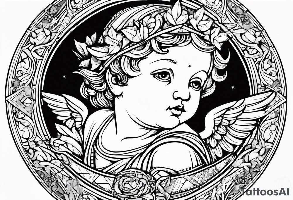 renaissance style cherub geometric tattoo idea
