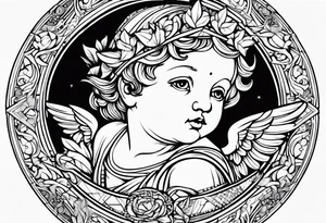 renaissance style cherub geometric tattoo idea