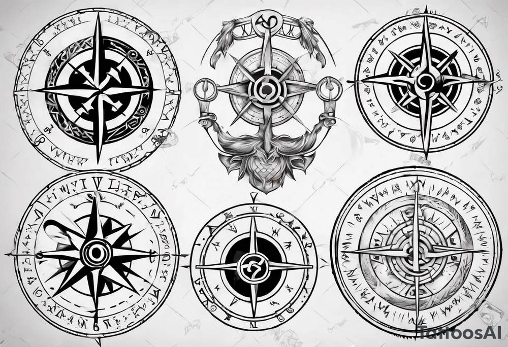 viking style compass with runes tattoo idea