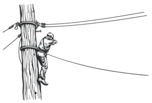 power lineman climbing a wooden 12kv pole. Make the pole a cross that has a hidden resemblance to god. tattoo idea