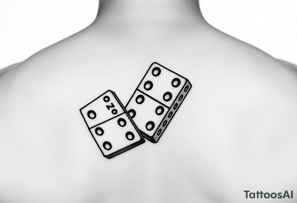 Three realistic domino tiles falling onto each other , showing the pips 8, 7, and 6. tattoo idea