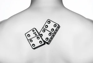 Three realistic domino tiles falling onto each other , showing the pips 8, 7, and 6. tattoo idea