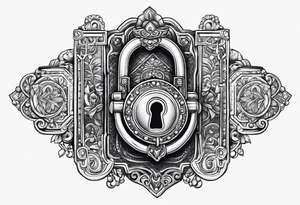 Antique lock sarounded by different jewels tattoo idea