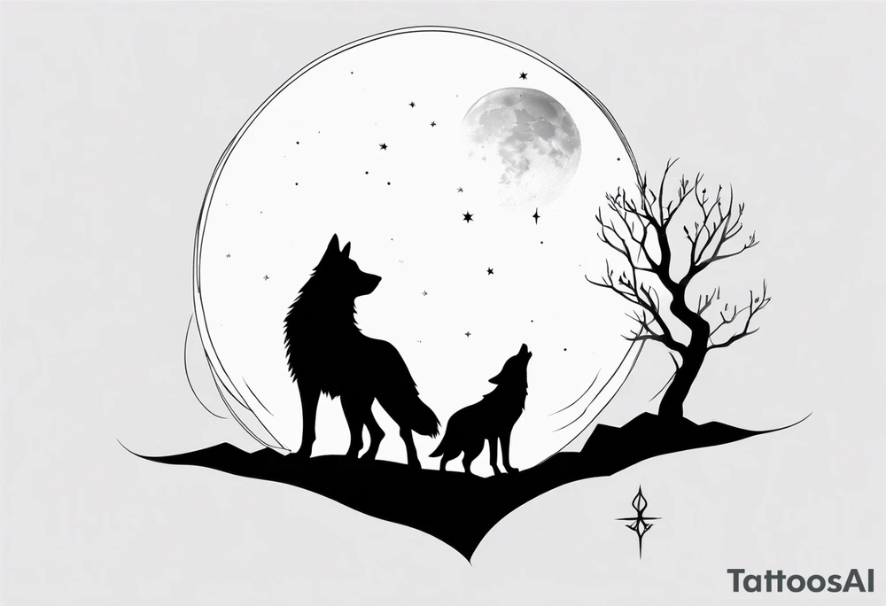 Wolf and moon silhouette tattoo idea